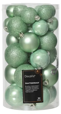 Produktbild von Weihnachtskugeln Kunststoff 4-6cm 30 Stück - Pfefferminz