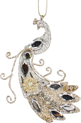 Produktbild von Goodwill Weihnachtskugel Pfau Champagner-Silber 9 cm Sonderangebot pro 2 Stück