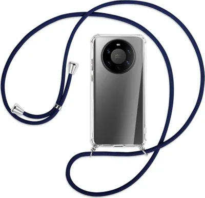 Produktbild von Handykette Backcover-Schutzhülle mit Band (Metall silberfarben) für Huawei Mate 40 Pro Plus - dunkelblau