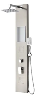 Produktbild von Badplaats Duschpaneel Monterra 140 x 20 cm – Aluminium-Duschset mit Mischbatterie und Duschkopf