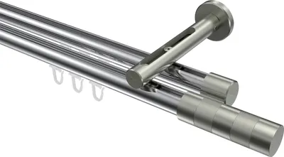 Produktbild von Interdeco Innenlaufstange / Gardinenstange mit Innenlauf Chrom / Edelstahl-Optik, Typ Siteno Mavell (Zylinder Bicolor), 20 mm Ø 2-läufig, 320 cm