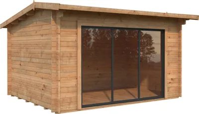 Produktbild von Palmako Gartenhaus Ines 11,1 m² mit Schiebetür - 44 mm Hellbraun tauchgrundiert