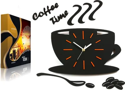 Obrázek produktu pro ModernClock, kuchyňské hodiny, šálek s hodinami, nástěnné hodiny, nástěnné hodiny, saténově černé, 64 cm x 43 cm