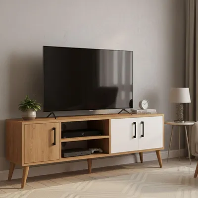 Image de Brugine - Meuble TV, 150x34x52h cm Chêne Marron, une Étagère