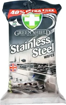 Produktbild von Green Shield | Reinigungstücher für Edelstahl - 70 Stück - Antibakteriell - Stainless Steel |