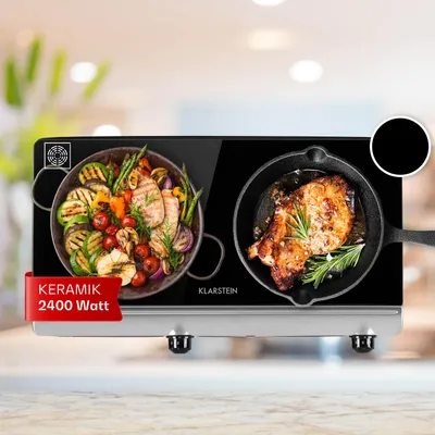 Produktbild von Klarstein Glaskeramik Kochfeld, Einbau-Kochfeld mit 2 Platten, 2400 W Elektro Kochfeld zum Kochen, Modernes Glaskeramikkochfeld, Glaskeramik Herdplatte mit 2 Kochfelder, Einbau Kochfeld Keramik