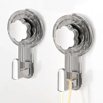 Produktbild von Handtuchhalter mit Saugnäpfen, kein Bohren erforderlich, extra starke Saugnäpfe, 62 mm Saugnäpfe mit Haken, Badezimmerhaken mit Saugnäpfen für Bad, Küche und Tür (transparent grau + silber, 11,2 * 6,2 * 4,3 cm * 2)