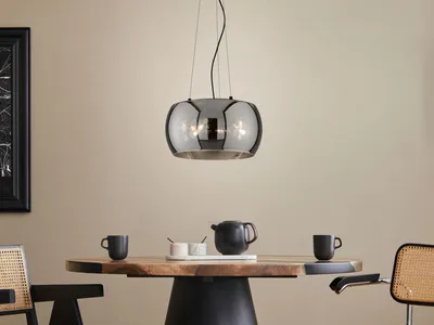 Produktbild von Fischer & Honsel Dima Pendelleuchte 3-fach E27 Glas rauchfarben sandschwarz 60857