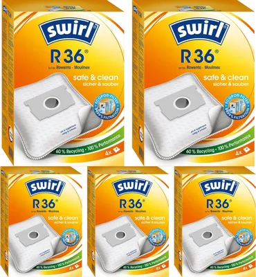 A collage of five product packages for Swirl vacuum cleaner bags.