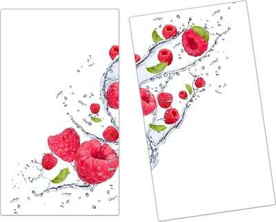 Produktbild von Spritzschutz Herdabdeckplatte Schneidebrett aus Glas Himbeeren auf Wassersplash 2-Teilig (60x52cm)
