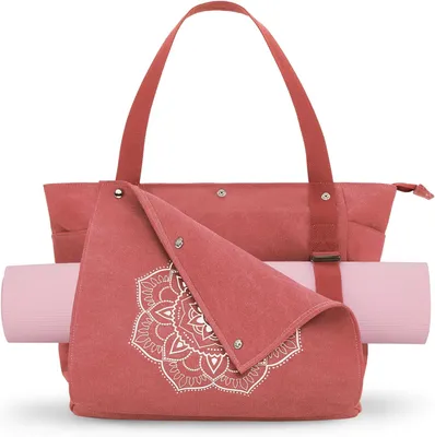 Productafbeelding van Yogamat-draagtas van canvas met meerdere vakken, mandala-patroon in beige, maat L