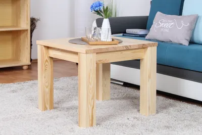 Produktbild von Sofatisch Kaffeetisch Couchtisch Kiefer Massivholz Natur 50x60x60 cm