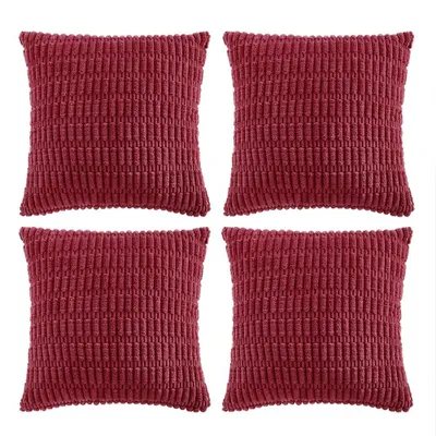 Produktbild von 4er-Set Kissenbezüge, 60 x 60 cm, weinrot, flauschiger Cord, dekorativer Kissenbezug, Sofakissen
