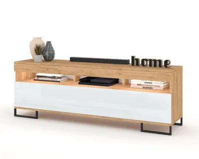 Produktbild von Modern TV-Lowboard Fernsehschrank PLAY STEHEND Mit LED Craft Eiche/Weiß Hochglanz 140cm