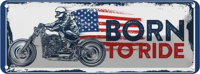 Produktbild von vianmo Blechschild 10x27 cm Biker Born to Ride USA Motorcycle