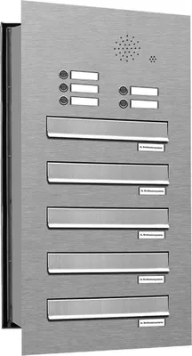 Produktbild von 5er V2A Edelstahl Briefkastenanlage Mauerdurchwurf Klingel