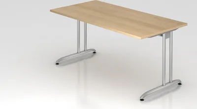 Produktbild von Schreibtisch Markku | Eiche | BxT 160x80cm | Arbeitshöhe 72cm | höhenjustierbar 0-10 mm | C-Fuß-Gestell Silber | Rechteckform