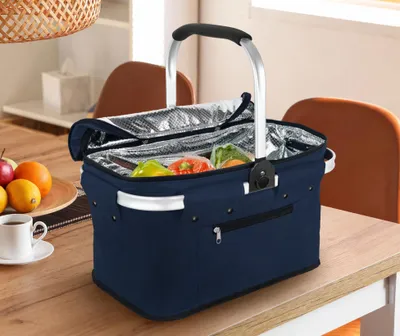 Produktbild von Alu Einkaufskorb Thermo Korb Klapp Kühltasche faltbar Picknick Camping Grau Blau Schwarz