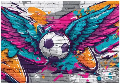 Produktbild von Fototapete Für einen Jungen Fußball Graffiti - 250x175 cm - Vliestapete Kinderzimmer - Vlies Fototapete Blau - 16519VX5