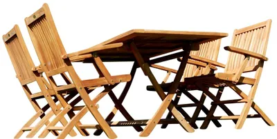 Produktbild von AS-S Teak Set Gartengarnitur Klapptisch 140x80 mit 4 Klappsessel mit Armlehne Serie JAV-AVES Holz
