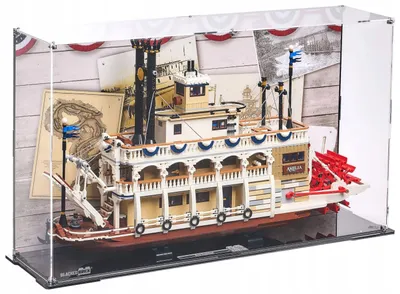 Produktbild von Blacked Brick Vitrine mit bedruckter Rückwand für LEGO® 21356 Ideas – Flussraddampfer