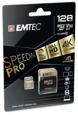Image de Emtec mSD 128GB UHS-I U3 V30 A1 SpeedIN Pro + Adaptateur