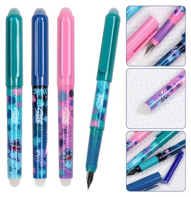 Produktbild von DISNEY Stitch Radierbarer Stift mit Radiergummi, Kugelschreiber, blaue Tinte, löschbar, Schule