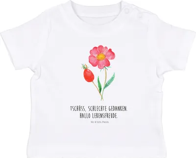 Produktbild von Mr. & Mrs. Panda Babyshirt Blume Hagebutte 6. - 12. Monat - Weiß - Geschenk, Kinder Top, Garten, Lebensfreude, T-Shirt Baby, Shirt, Kleinkind, , Schlechte Gedanken