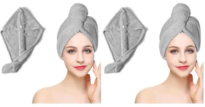Immagine prodotto di Turbante per capelli in microfibra, colore grigio, confezione da 2, dimensioni 65 x 25 cm, ad asciugatura rapida