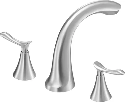 Immagine prodotto di SucceBuy Rubinetto romano per vasca da bagno con design a 3 fori e 2 maniglie, set di miscelatori per vasca da bagno in acciaio inox spazzolato con bocca alta e curva per il montaggio a ponte e controllo preciso della temperatura