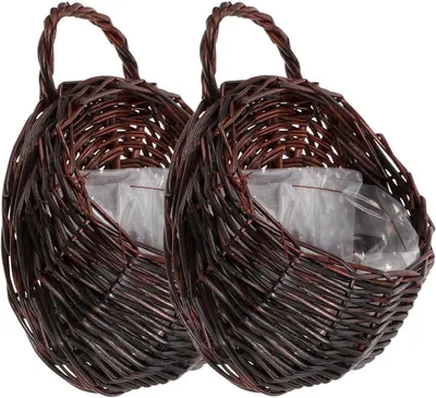2 Stück Geflochtene Blumenkorb aus Schilfrohr mit Griff - Seagrass Korb für Pflanzen, Hängender Topf für Balkon und