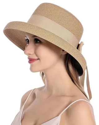 Immagine prodotto di Cappello da sole da donna, in paglia, con protezione UV, pieghevole, tesa di 8,9 cm, color kaki, taglia unica