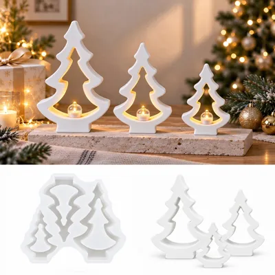 Productafbeelding van 3 stuks siliconenvorm Dennenboom Kerstmis