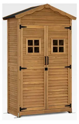 Produktbild von Gartenschrank aus Holz wetterfest, Geräteschrank für den Außenbereich, mit 2 beweglichen Regalen, 57×109×180 cm, Natur