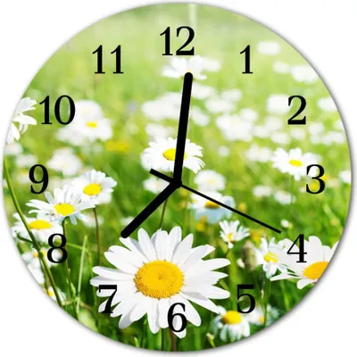Produktbild von Glasuhr Wanduhr Küchenuhr Echt-Glas 30fi cm Margeriten weiß