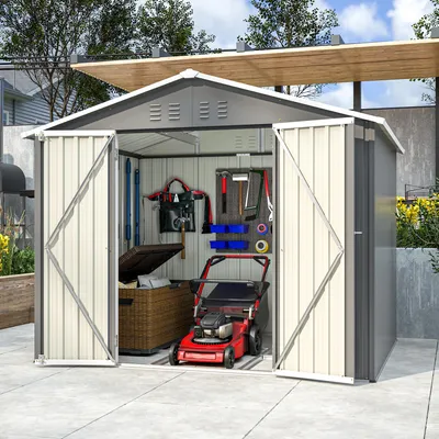 Image de GIHAUVIA Abri de jardin métallique 180 × 229 × 191 cm Gris Abri de jardin fondations incluses avec fentes d'aération