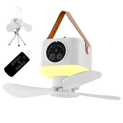 Produktbild von Camping Ventilator mit LED Lampe, tragbar Akku 7200mAh, leise Deckenventilator mit Fernbedienung, für Zuhause, Zelt, Büro & Outdoor