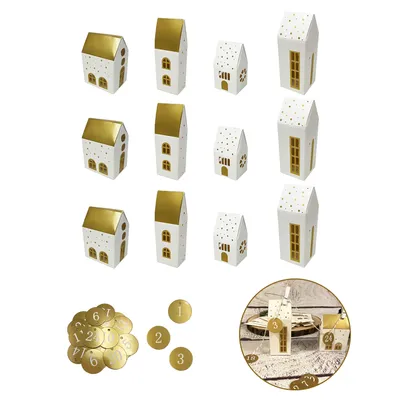 Produktbild von Oblique Unique DIY Adventskalender Set - 12 Häuschen Schachteln + 24 Adventskalender Zahlen - DIY Advent Kalender Deko