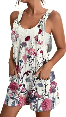 Produktbild von ASKSA Damen Sommer Jumpsuit Elegant Ärmellos Overall Kurze Hose Einteilige Rückenfreie Latzhose Shorts, Weiß, 3XL