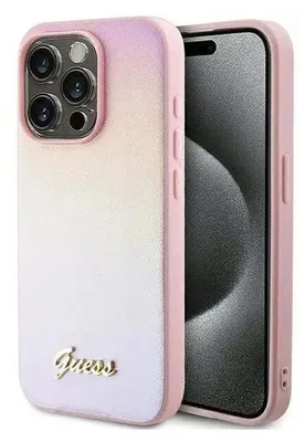 Image de Étui Guess Saffiano Iridescent Script pour iPhone 14 Pro en rose