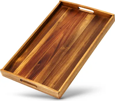 Produktbild von HEIMWERT Tablett AKAZIE Serviertablett Bambus Holz - besonders stabiles und leichtes Holztablett mit Griff - rechteckig Tablett Holz Serviertablett groß Serving Tray Küchen Deko Servierplatte (Akazie)