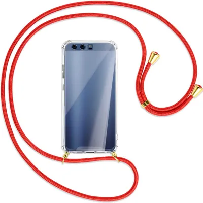Produktbild von Handykette Backcover-Schutzhülle mit Band (Metall goldfarben) für Huawei P10 - rot
