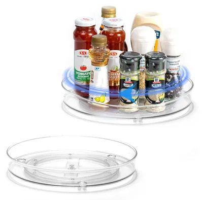 Produktbild von Gewürzregal Multifunktionales Drehteller Organizer 2 Stücke,360° Drehbar,2 Größen,Rutschfest, Vielseitig Küchen Organizer,für Küchenschran Kühlschrank