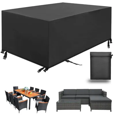 Image de Housse imperméable pour meubles de jardin, bâche résistante à l'hiver pour meubles de jardin, housse de protection 420D pour tables de jardin rectangulaires (noire, 213 x 132 x 72 cm)