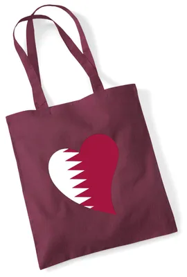 Produktbild von Huuraa Jutebeutel Katar Flagge Herz 10 Liter Burgundy Baumwolle Tasche Geschenkidee