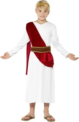 Produktbild von Caesar Kinderkostüm Römer Toga mit Lorbeerkranz & Gürtel für Jungen Fasching Karneval Halloween Antike Motto Party Kinder Größe: M