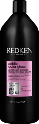 A black bottle of Redken Acidic Color Gloss Gentle Color Shampoo.