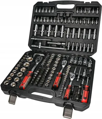 Image de Ensemble d'outils Schmith : jeu de clés à douille, coffret à cliquet, coffret à clés à cliquet, 1/4", 3/8", 1/2", 182 pièces. Outils professionnels pour l'atelier, les bricoleurs et les mécaniciens