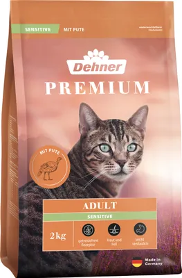 Produktbild von Dehner Premium Katzenfutter Sensitive, Trockenfutter getreidefrei, für ausgewachsene ernährungssensible Katzen, Pute, 2 kg