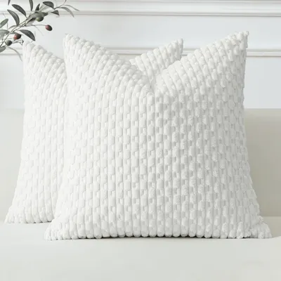Produktbild von Set mit 2 Kissenbezügen aus Cord, dekorative Kissenbezüge, weiche Kissenbezüge, Dekokissen, Boho-Dekobezüge für Sofa, Schlafzimmer, Wohnzimmer (45x45 cm, weiß)